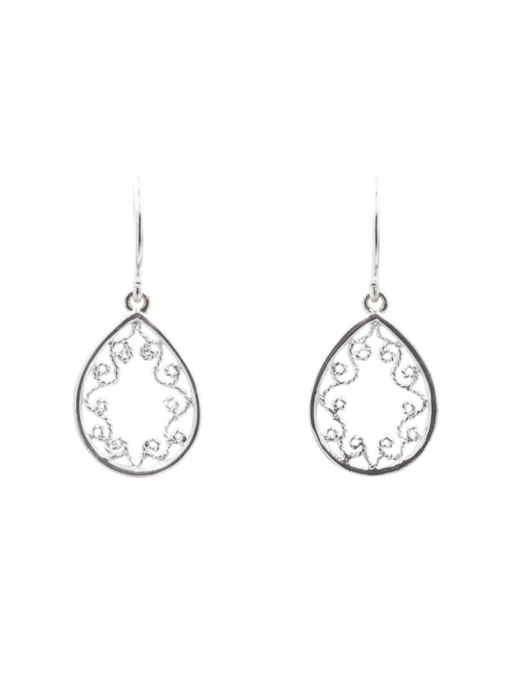 Sterling Silver Filigree Teardrop Dangle Earrings Elegant Openwork 1.25 Inches